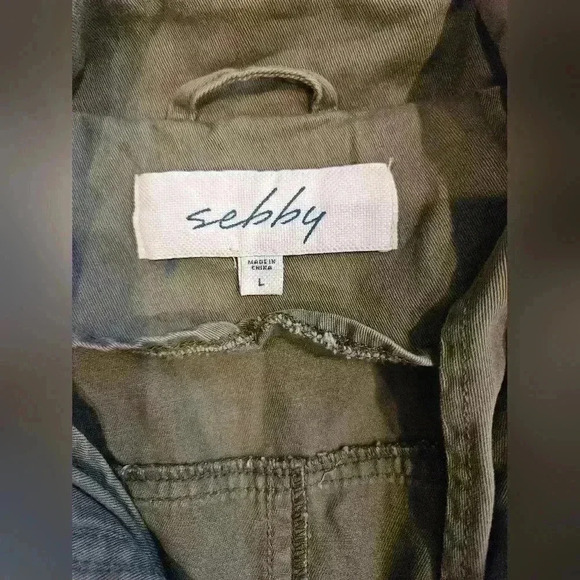 Sebby Green Cotton Army Jacket with Patches, Size Large - Picture 2 of 7